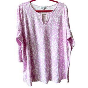 Emily Daniels 3/4 Length Sleeve Lightweight Blouse White Lavender Pink Size 1X